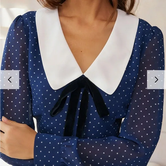 RIHOAS Navy Polka Dot Dress with White Collar - Picture 7 of 7